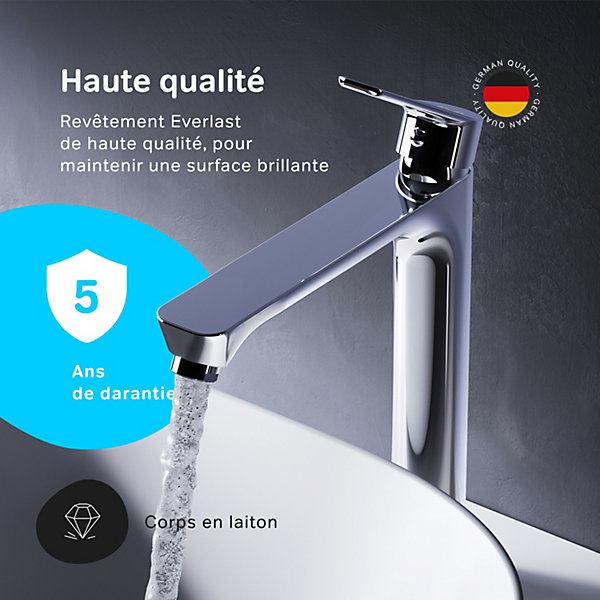Mitigeur de lavabo Mitigeur Salle de Bain Robinet de lavabo, Chromé, taille L, FTA92000 AM.PM