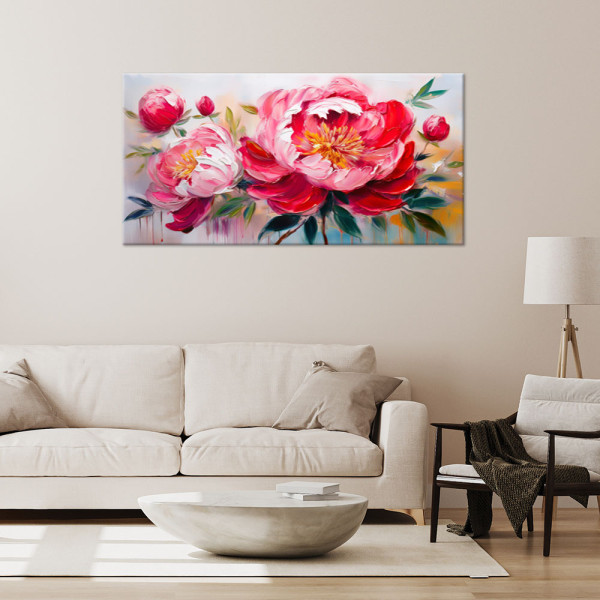 Feeby Obraz na płótnie, Kwitnące Różowe Piwonie Kwiaty 80x40