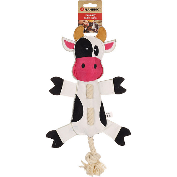 Jouet vache avec corde 38 cm pour chien