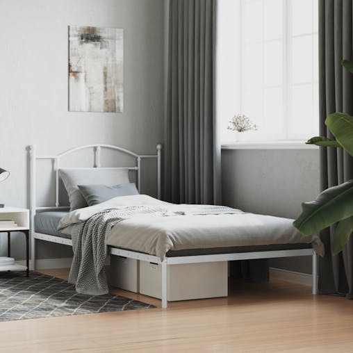 NNEVL Metal Bed Frame with Headboard White 107x203 cm King Single