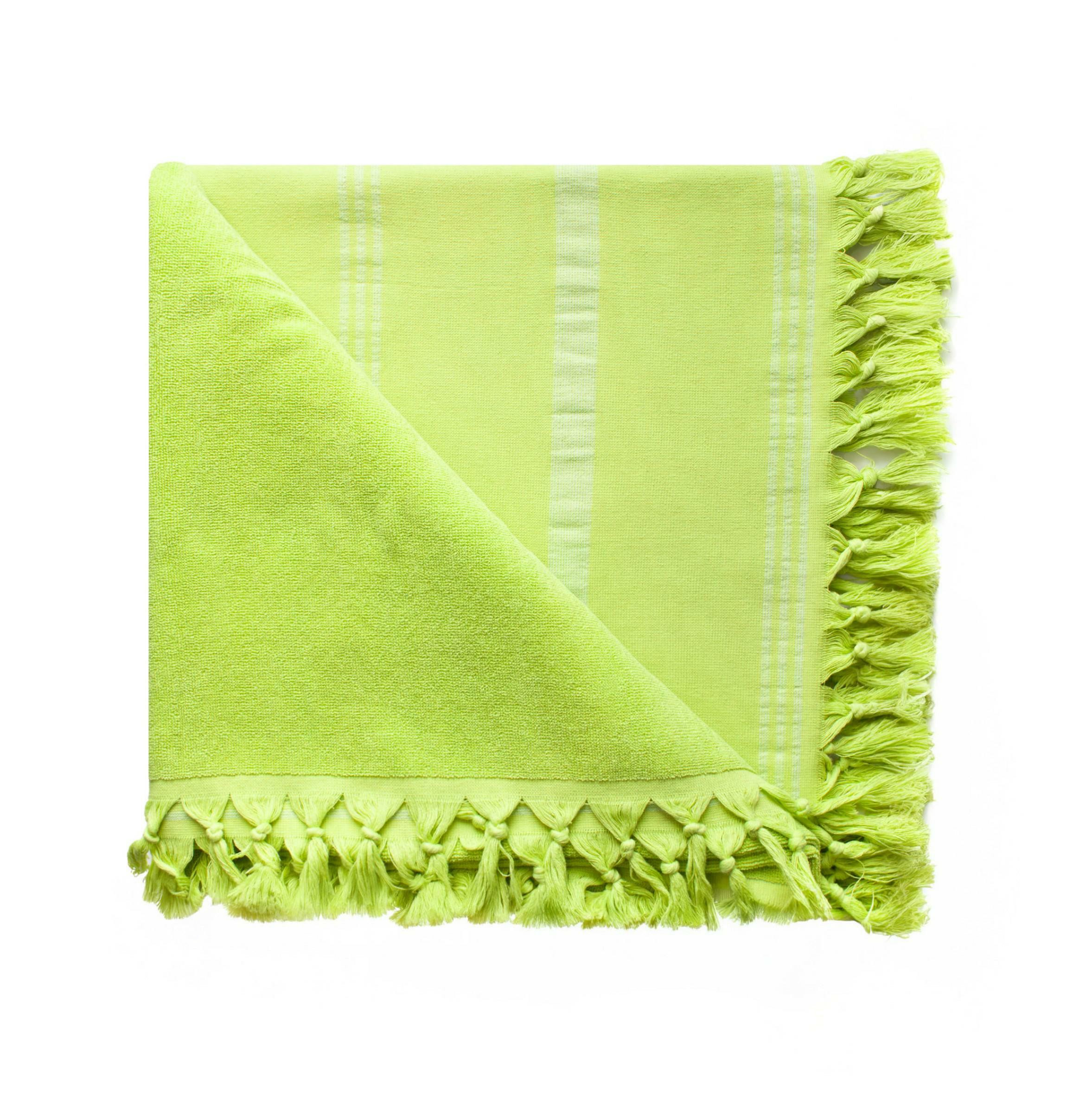 Ręcznik plażowy 90x170 Relax limonkowy z frędzlami w paski 380g/m2