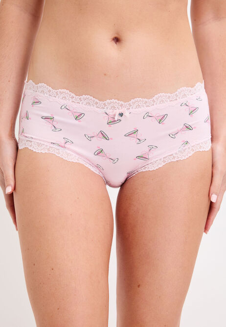 Womens Pink Drink Lace Trim Brazilian Brief