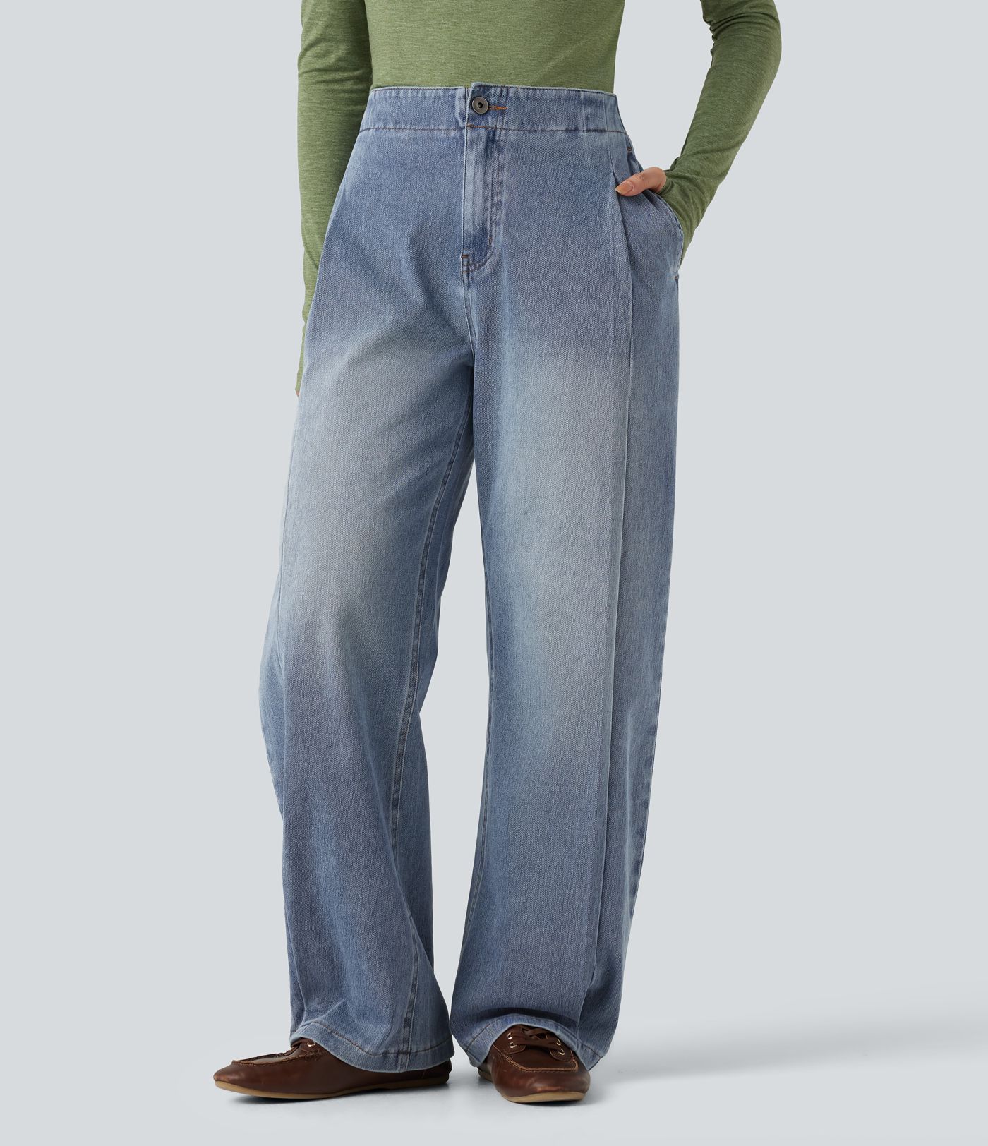 Jean fuselé Halara Flex™ taille haute délavé avec poches