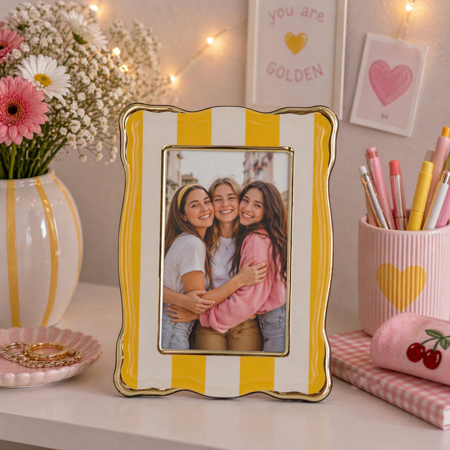 Portafoto 10x15 cm Summer legno giallo bordo oro
