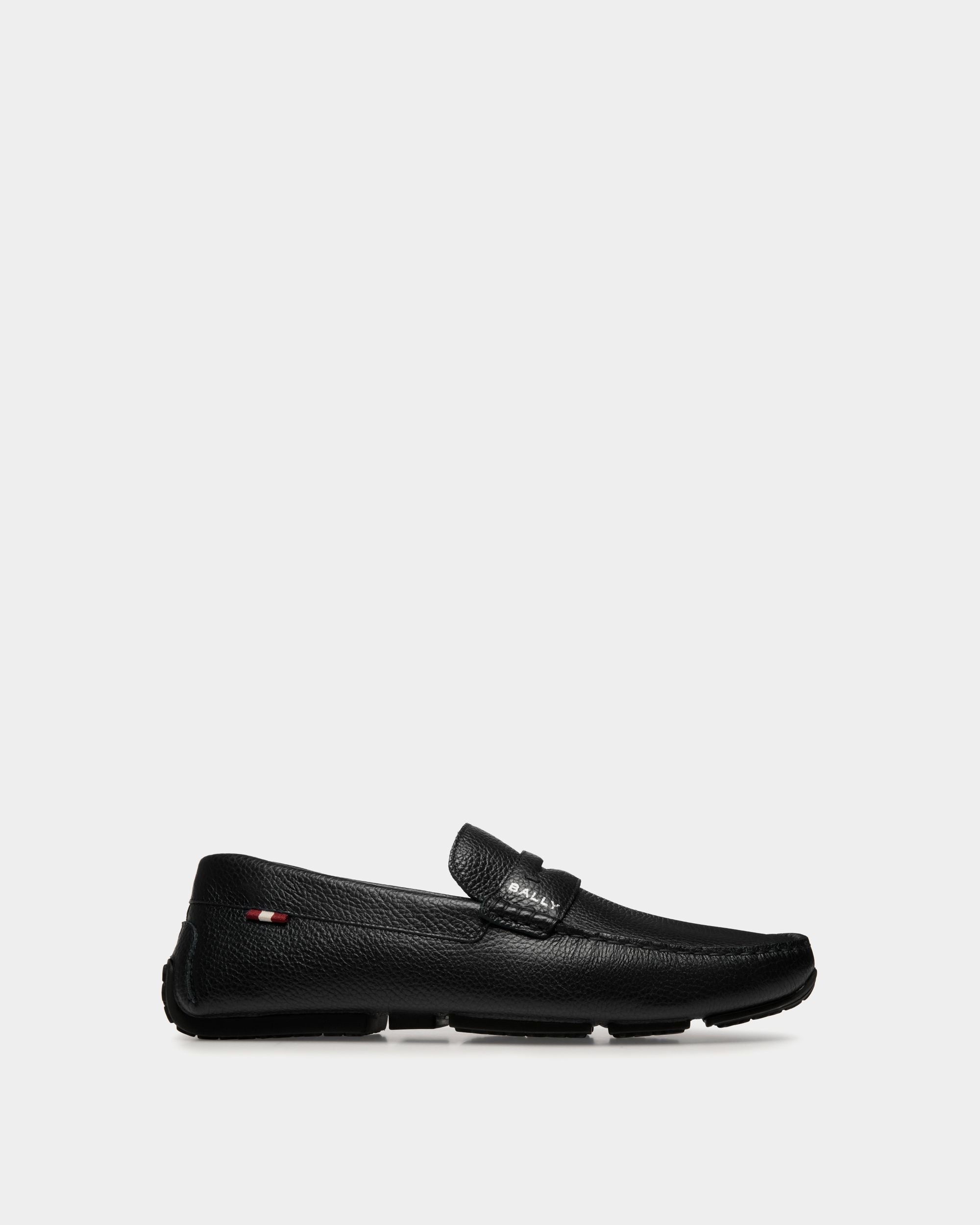 Pilot Driver-Schuh Aus Genarbtem Leder In Schwarz