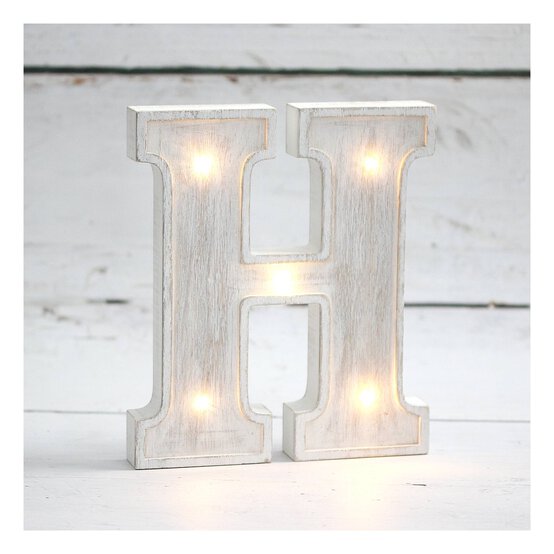 White-Washed Wooden LED Letter H 21cm