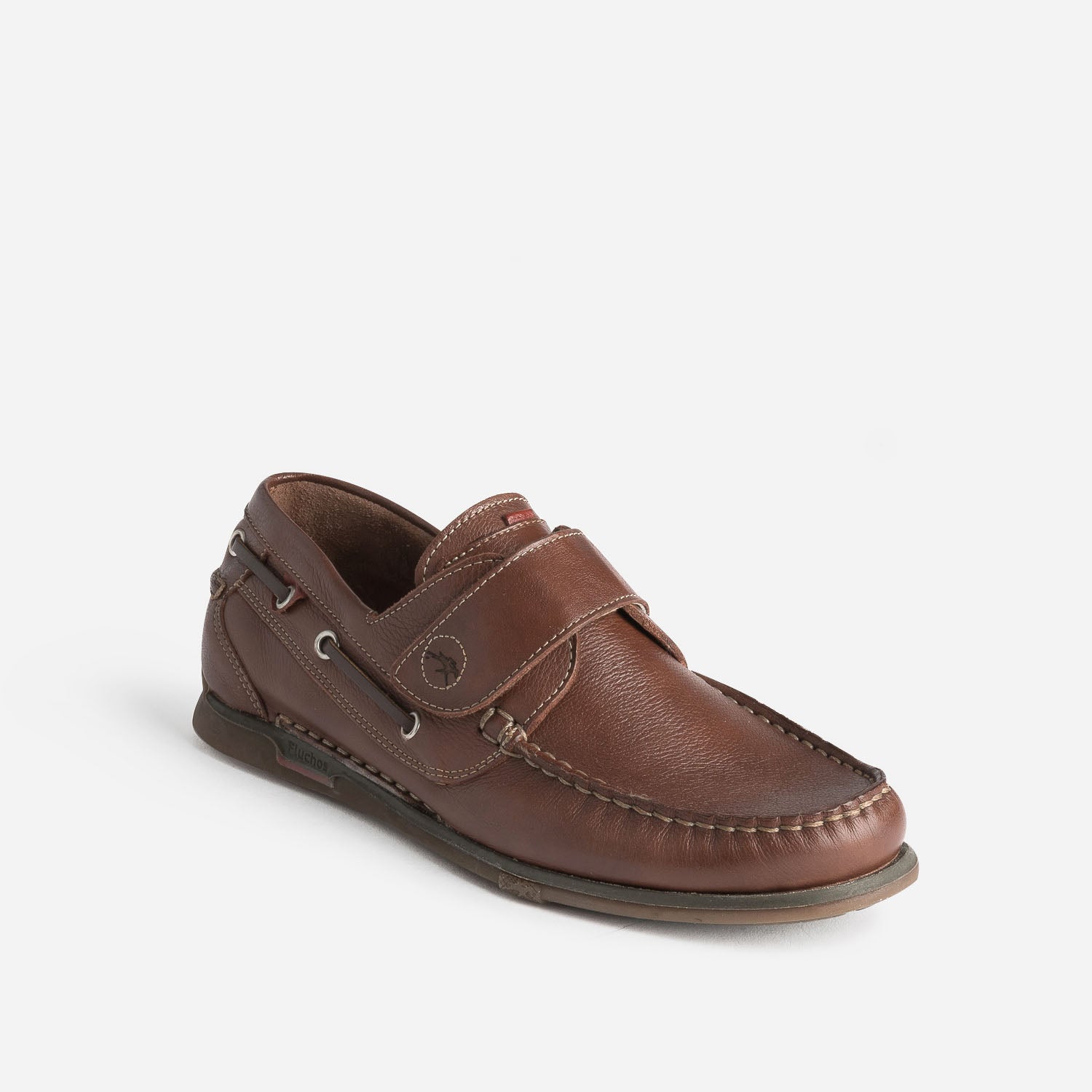 Chaussure-bateau FLUCHOS cognac en cuir à scratch