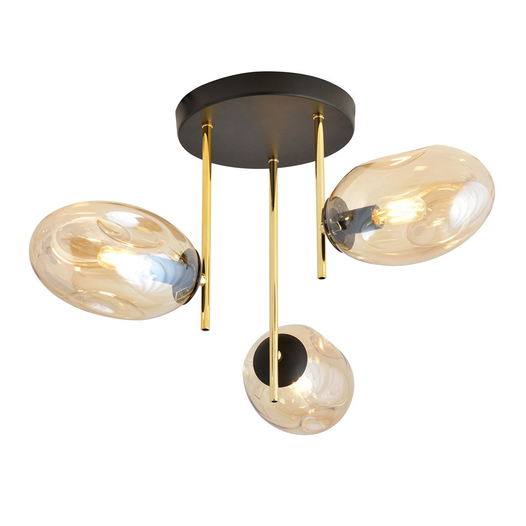 Lampa sufitowa czarno-złota-miodowy ARGO 3xE14x40W wym: 33x38x38 cm Emibig