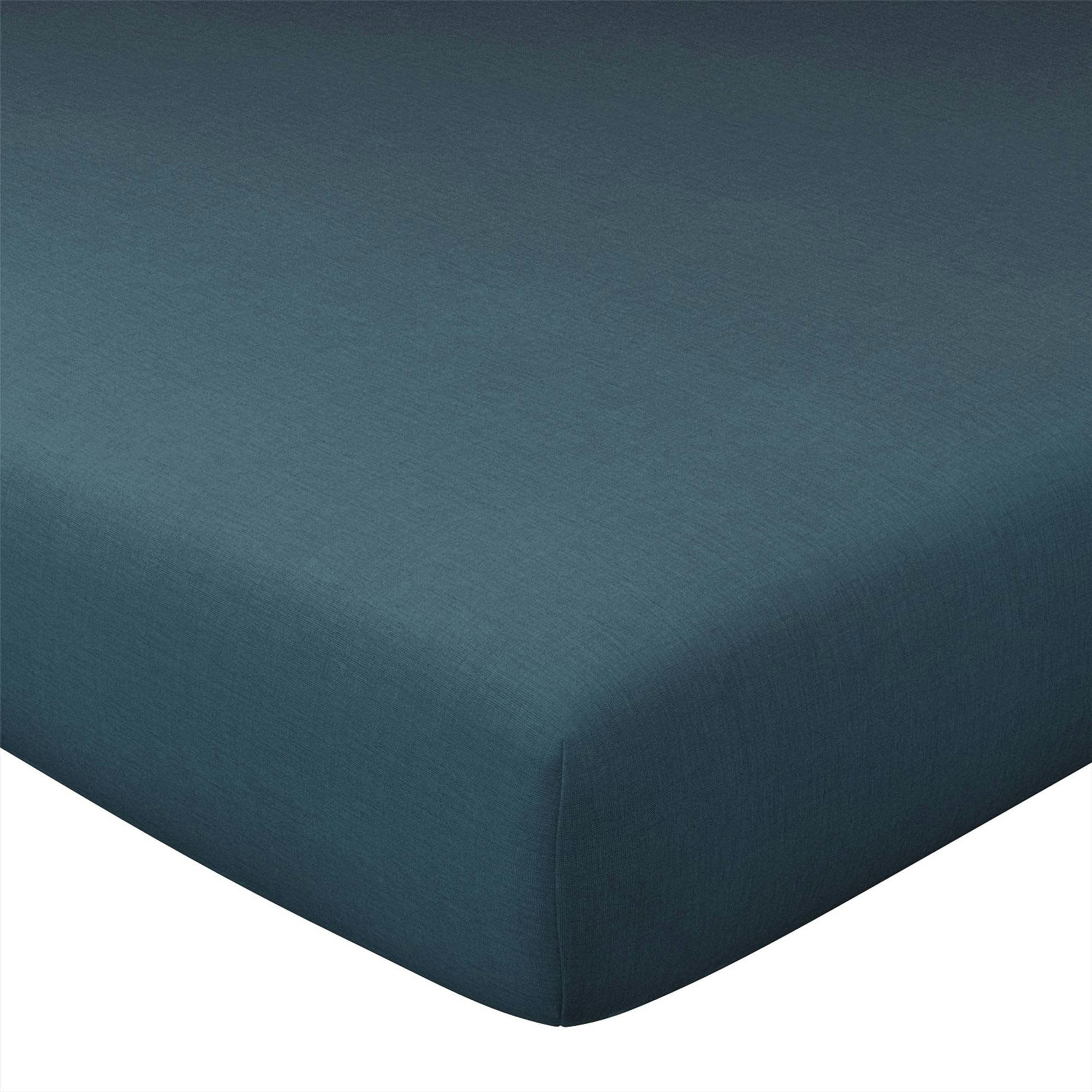 GAMME UNIE LIN PRÉLAVÉ - Drap-housse 90x200x28 bleu orage en lin