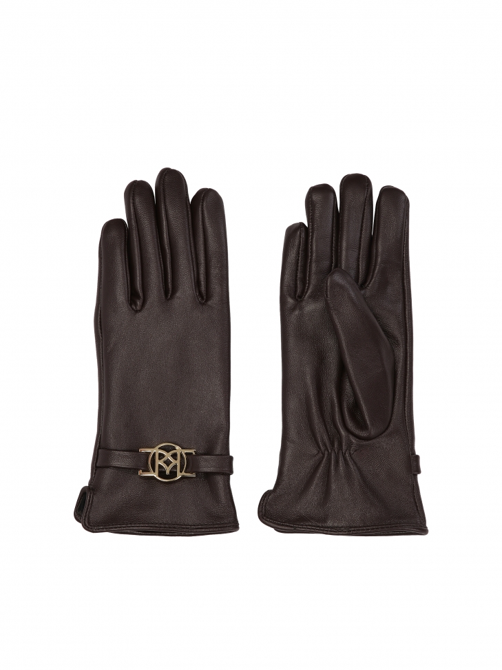 Brown leather gloves with KAZAR monogram