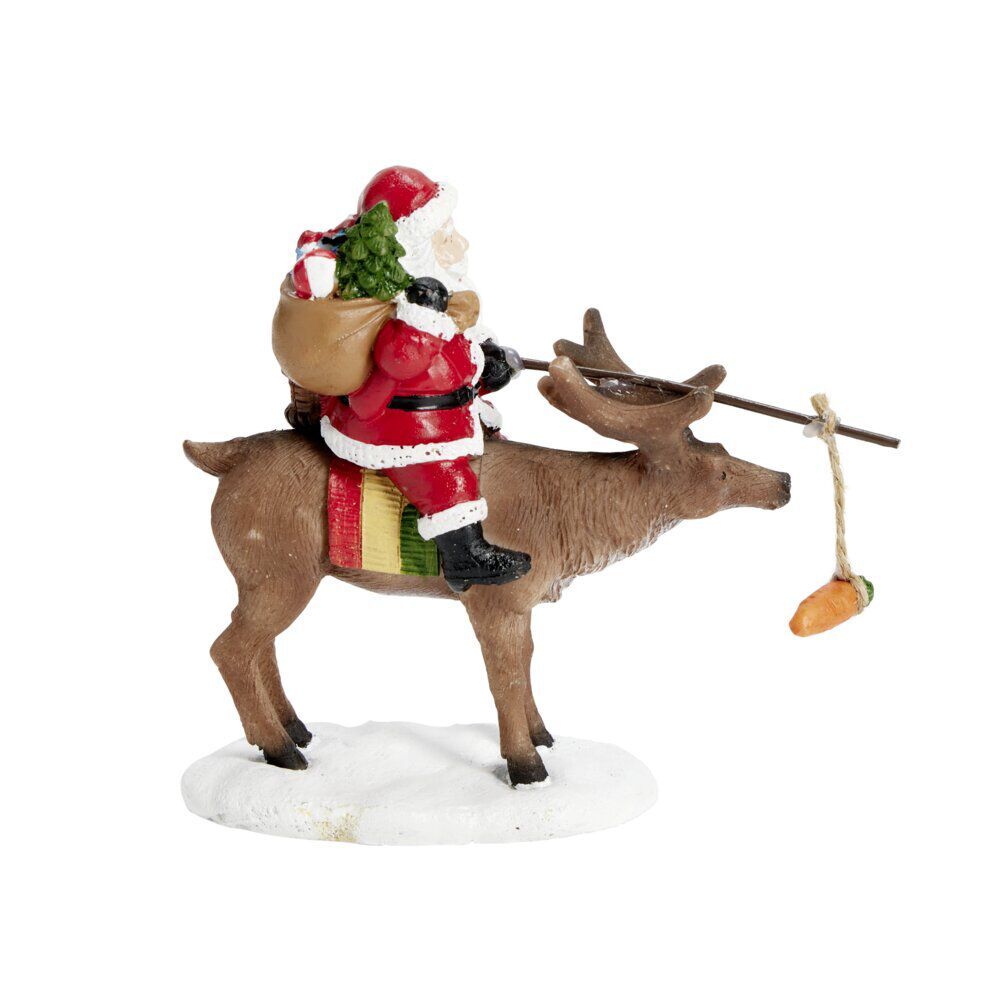 Sujet Père No&euml;l avec renne en polyrésine 11x5xH10cm