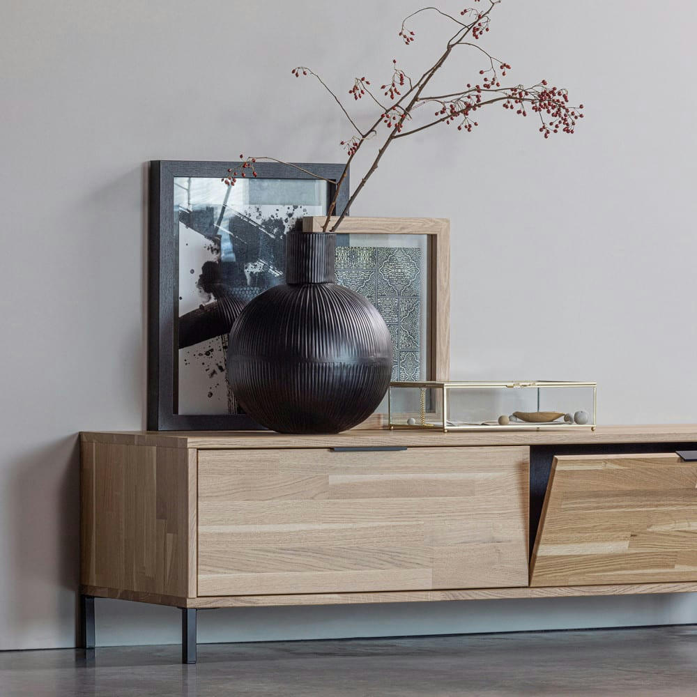 JOY - Meuble tv 2 portes en bois L140cm bois clair