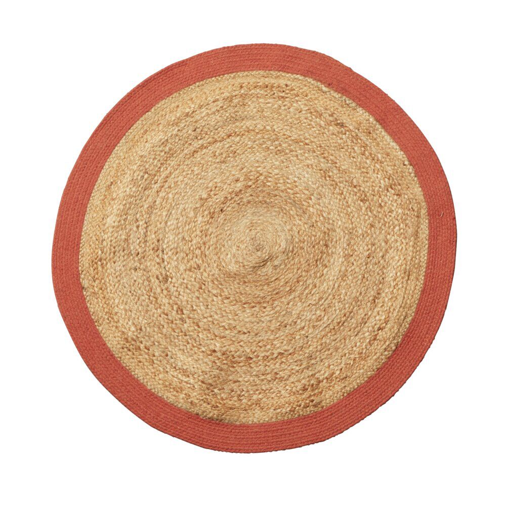 Tapis rond jute naturel contour terracotta Ø90cm