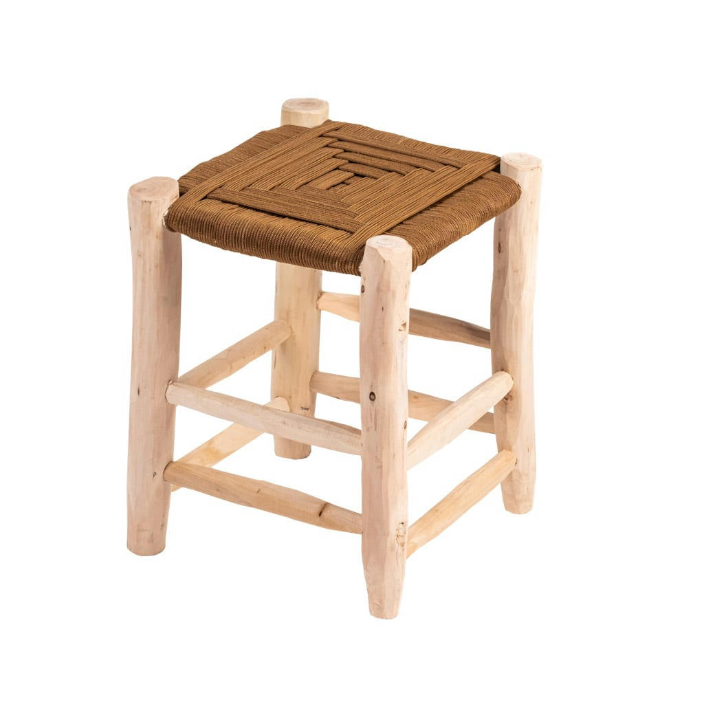 ROUCOU - Tabouret en bois et corde camel