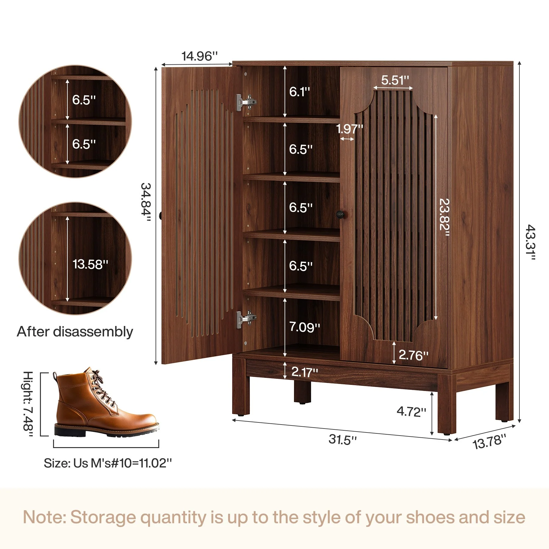 6-Tier Shoe Cabinet with Doors and Adjustable Shelves for Entryway