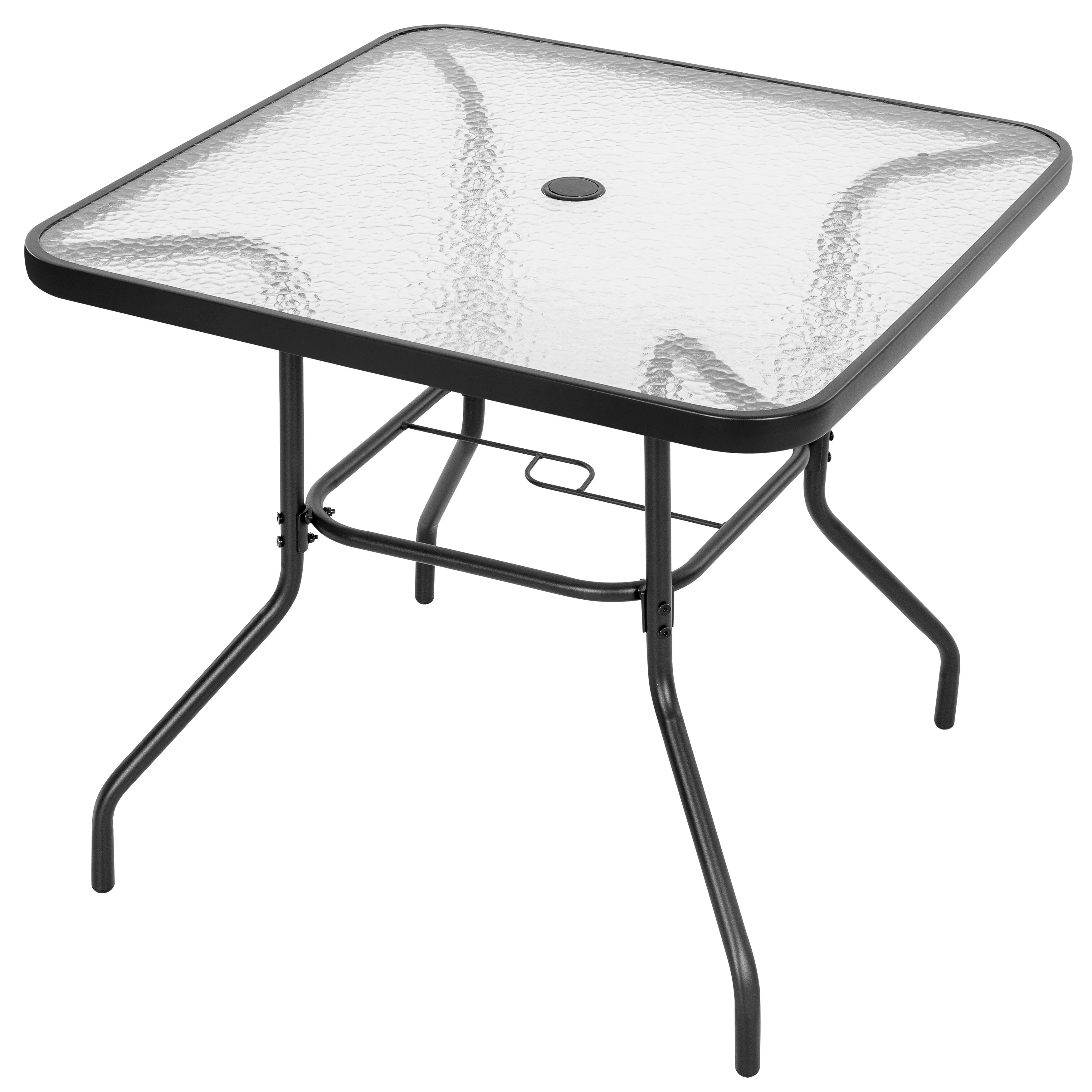 Outdoor Square Metal Dining Table with Tempered Glass Tabletop, Gray