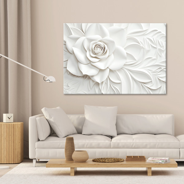 Feeby Obraz na płótnie, Biały kwitnący kwiat róży 3D 60x40
