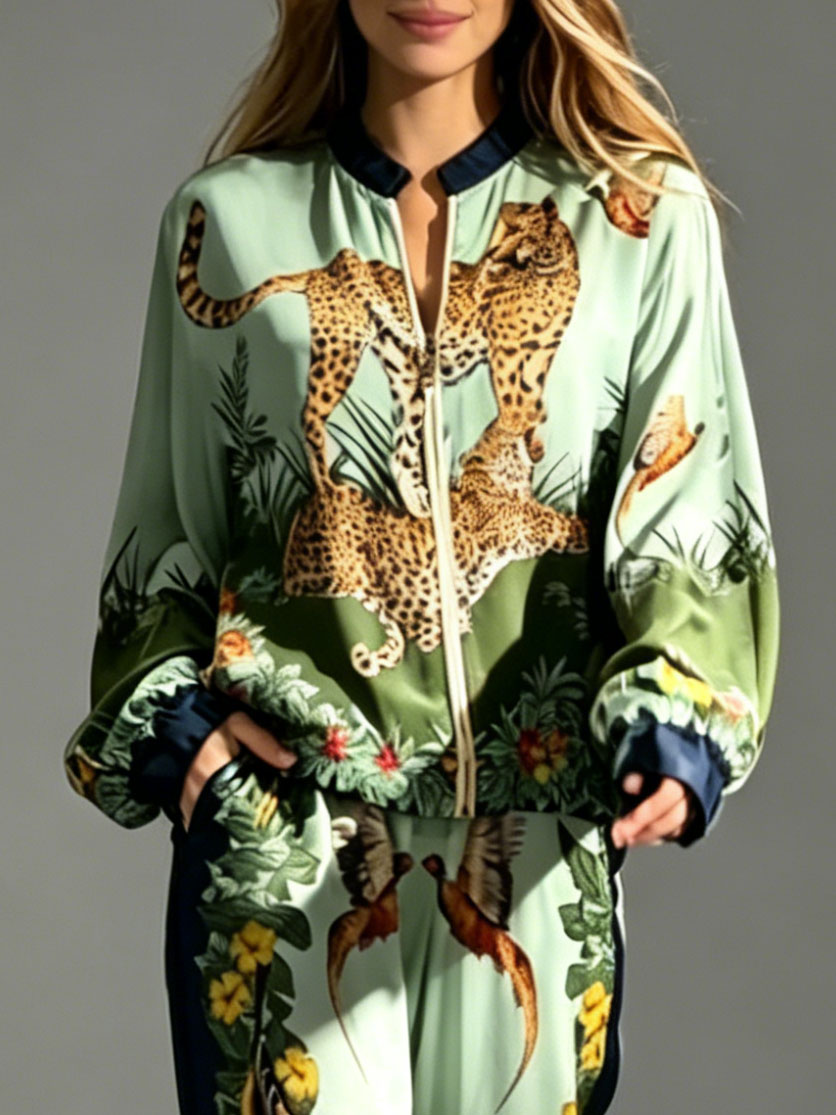 Exotic Jungle Print Wide Leg Pants