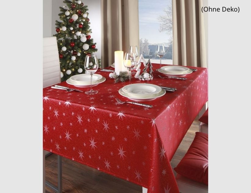 Tischdecke Sterne Jacquard mit Fleckschutz Rot
