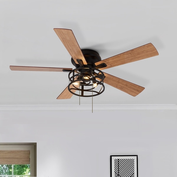 52" Farmhouse Black Ceiling Fans with Lights Pull Chain, 5 Blade - 52 Inch