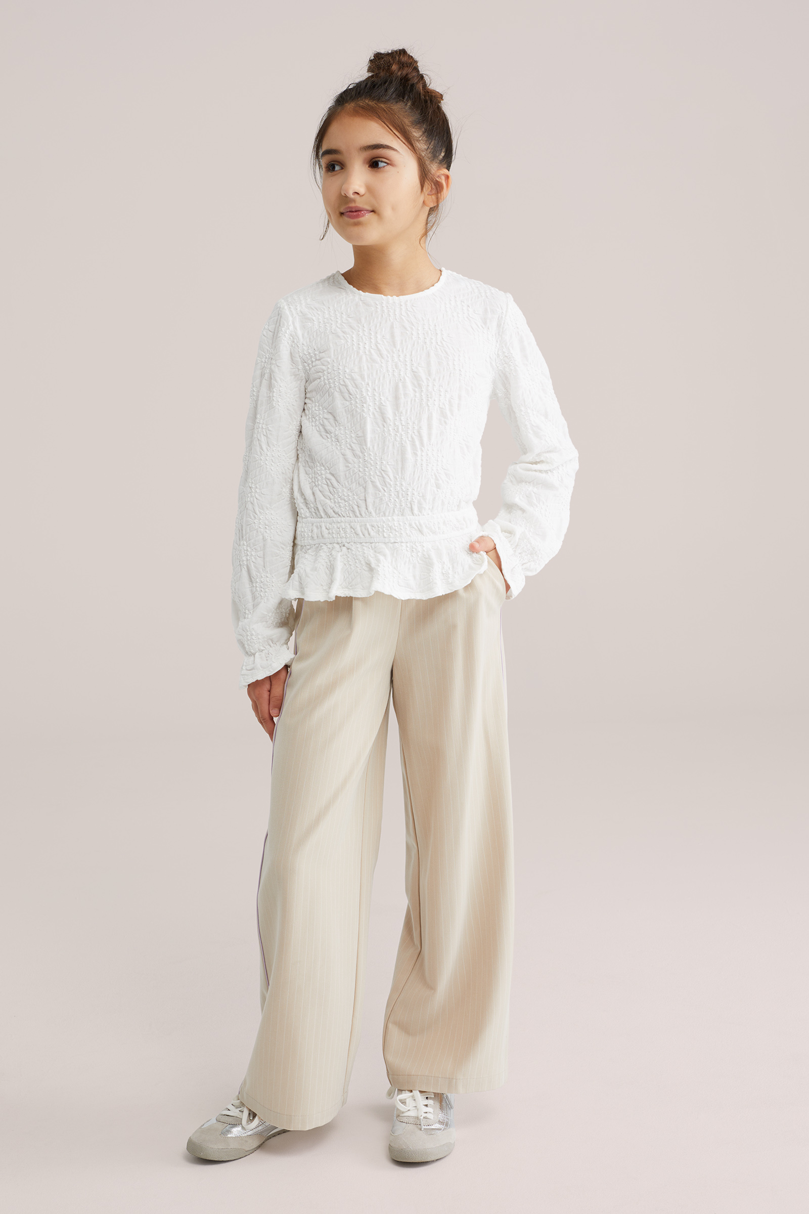 Meisjes jersey top met structuur en elastische taille