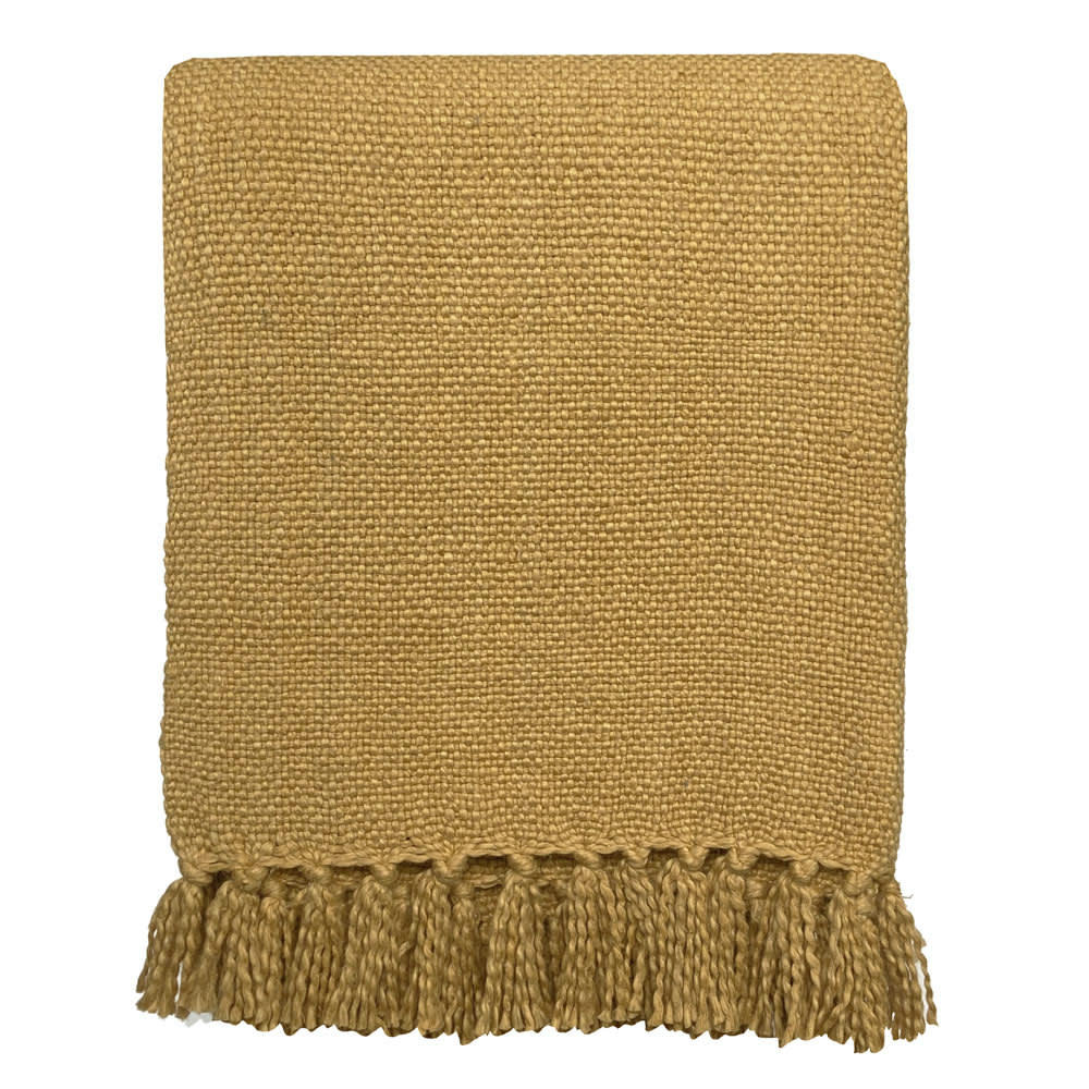 PLAID EN COTON - Plaid en coton jaune jaspe 127x152