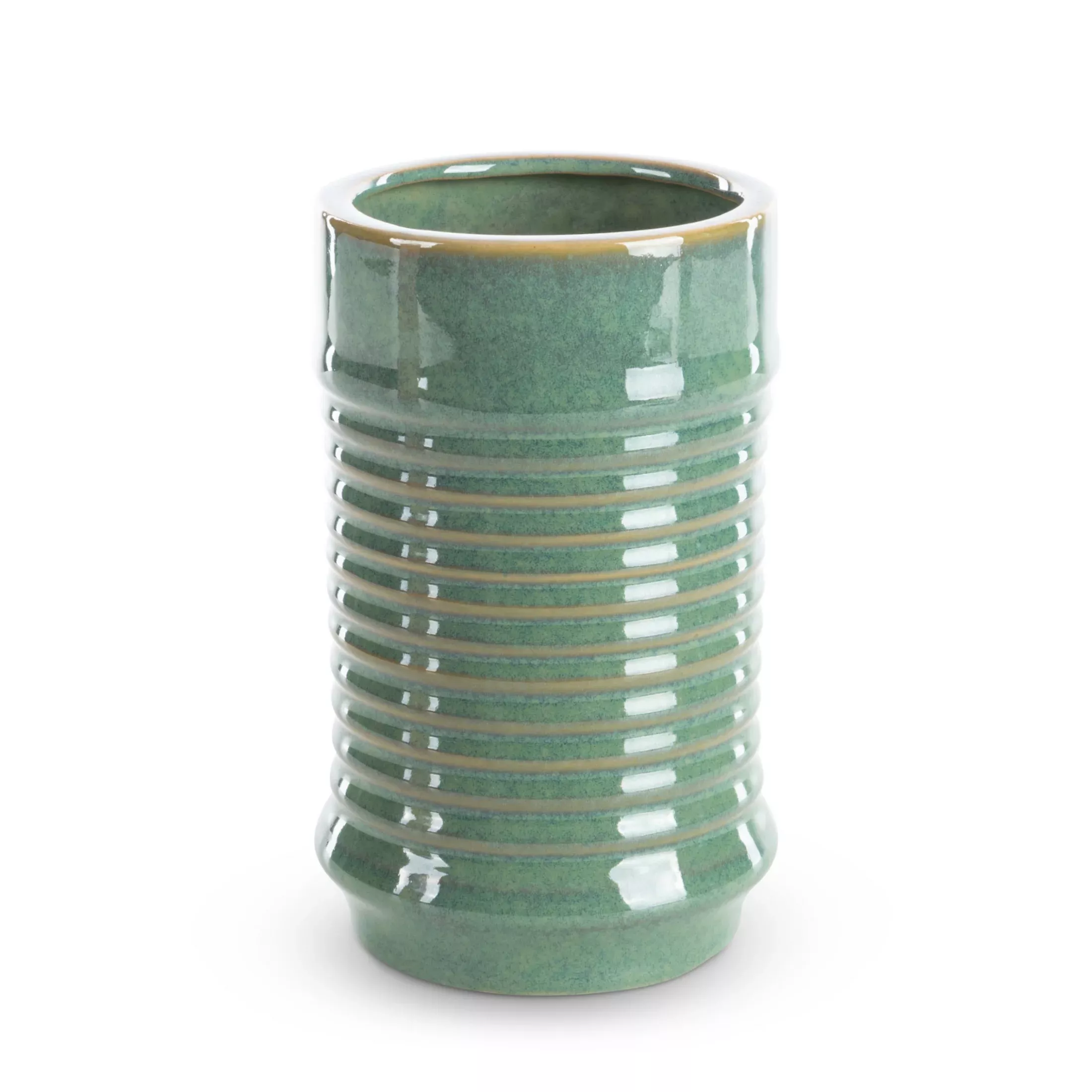 Wazon ceramiczny zielony o kształcie walca ze żłobieniami średnica 12x20 cmSAMI