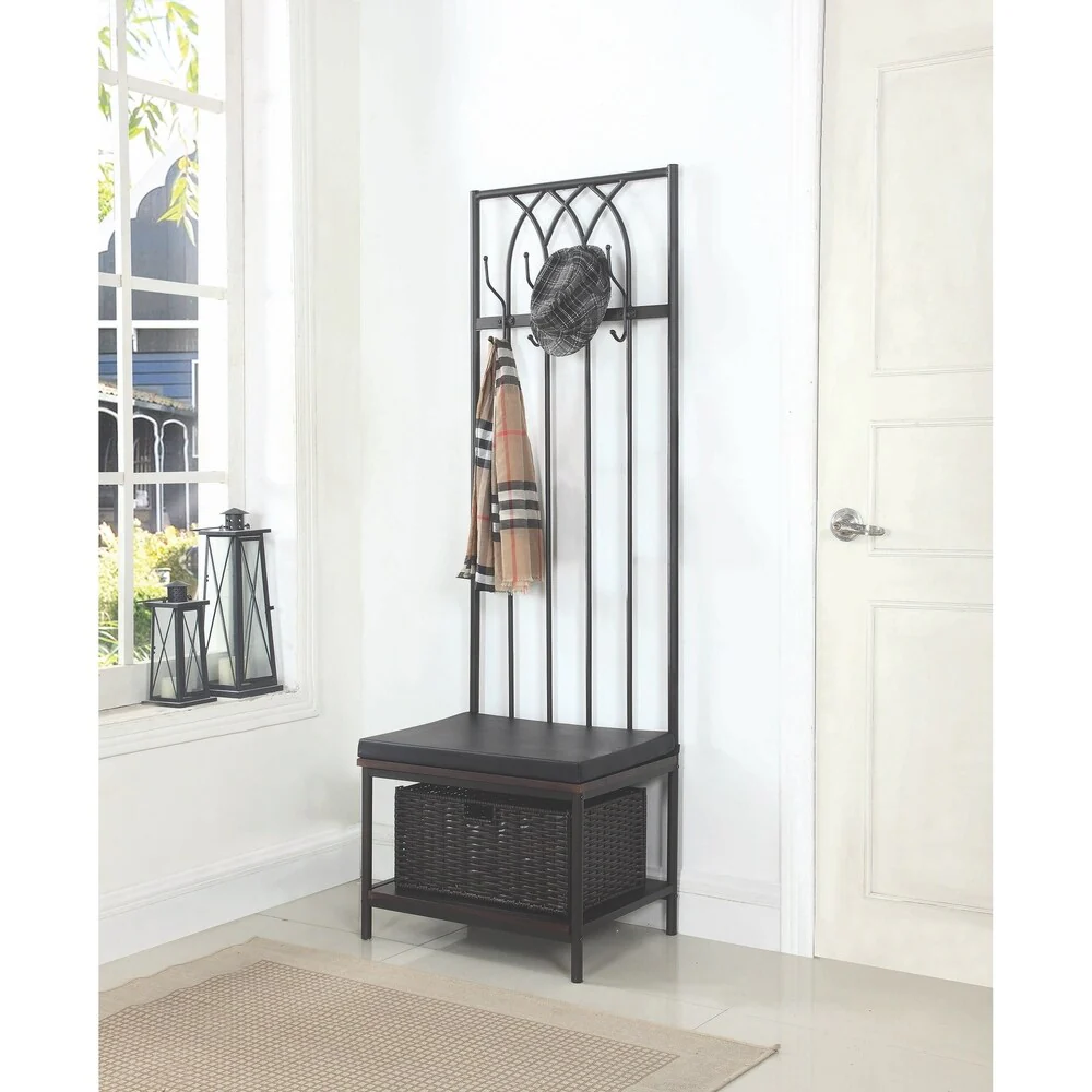 Transitional Hall Tree Coat Rack with Storage Bench