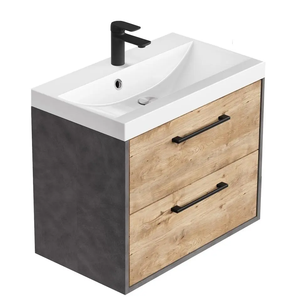 Badplaats Badkamermeubel Florence 60cm met wastafel-donker grijs/kastanje eiken