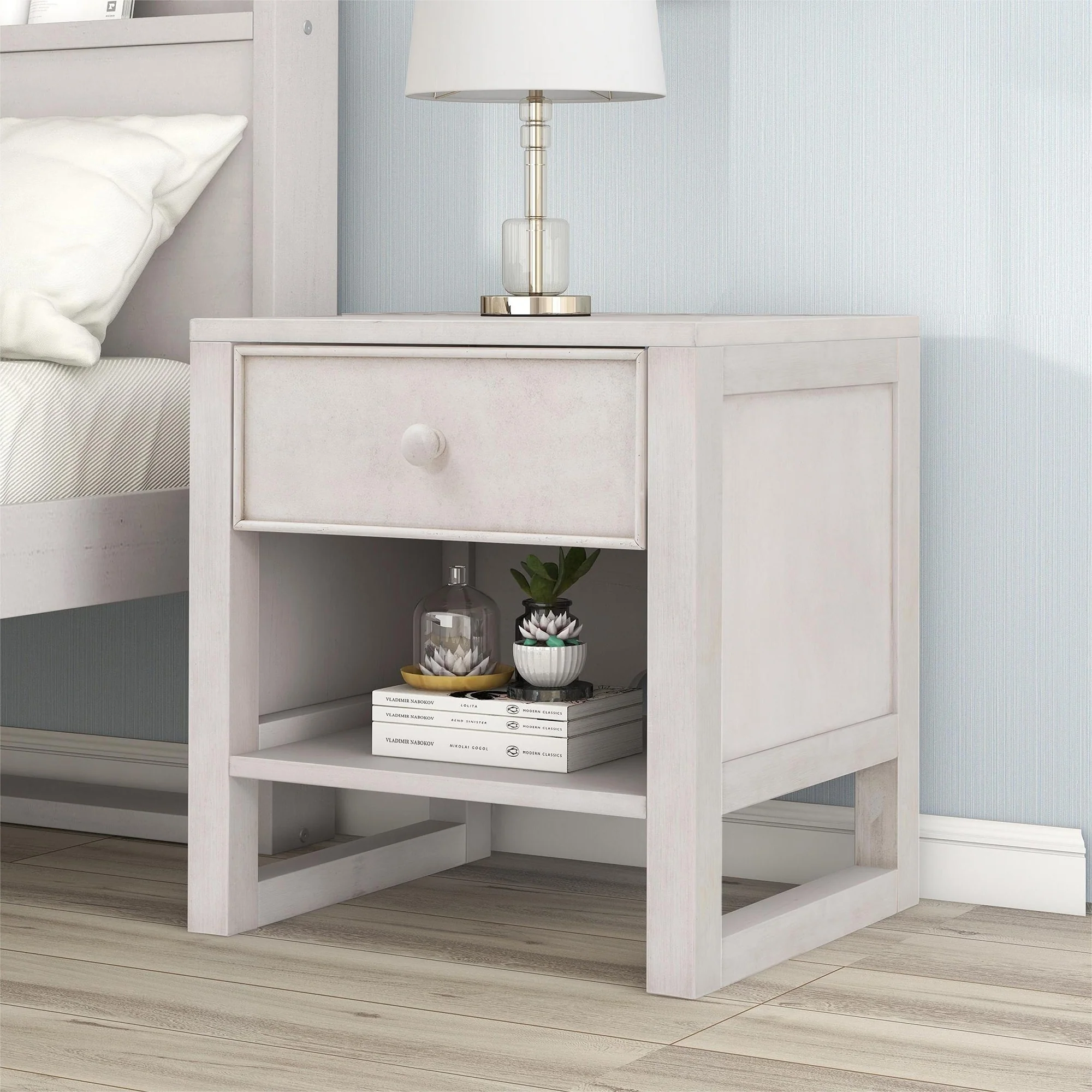 Wooden Nightstand with a Drawer and an Open Storage,End Table for Bedroom