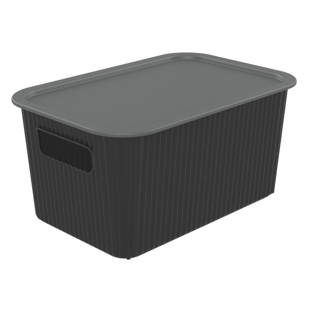 Panier de rangement 4L Vibox plastique noir avec couvercle gris 26x17,5xH12,5cm