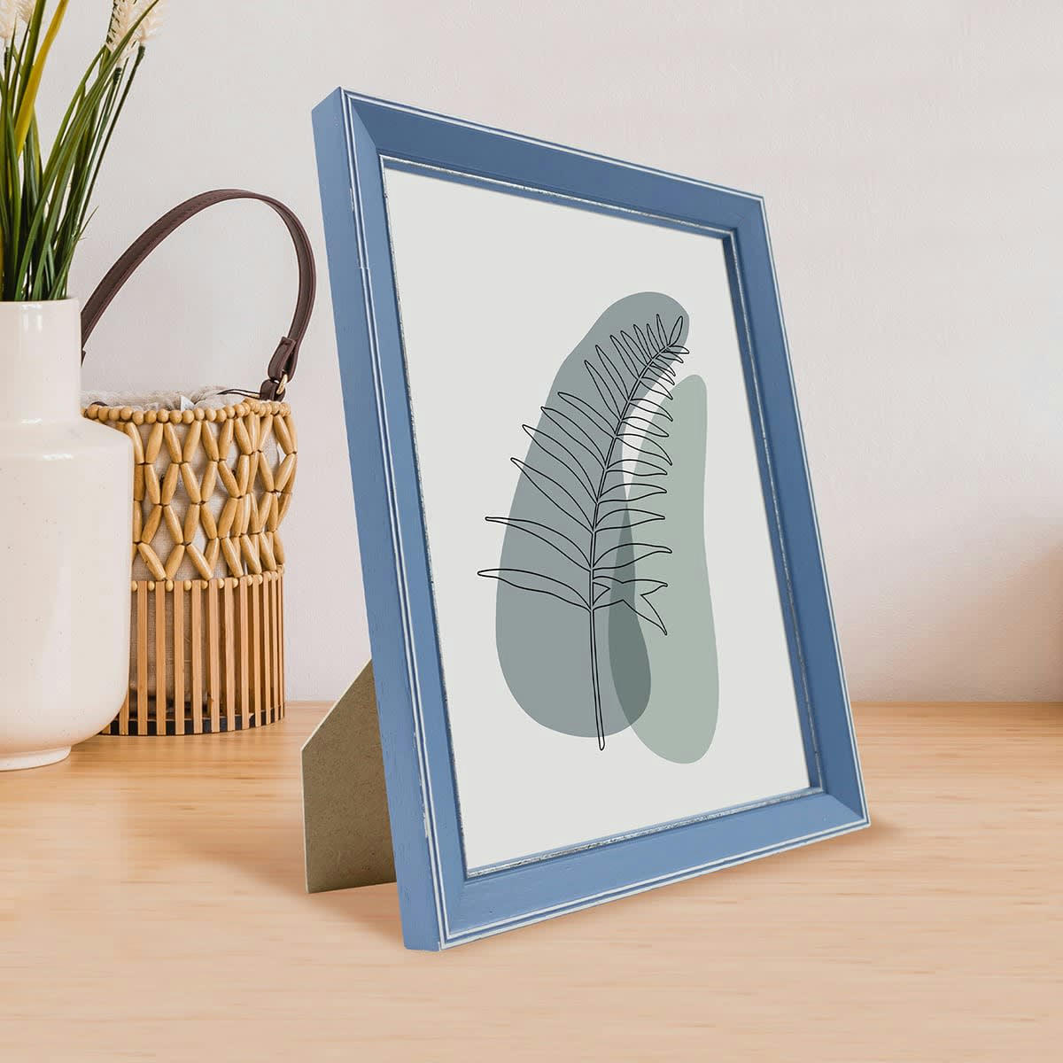 VITTORIA - Cadre photo bleu à la finition argent patiné 18x24 cm bois massif fsc