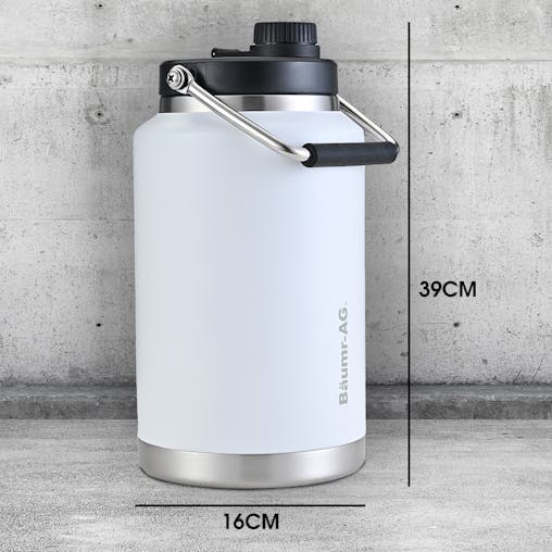 NNEMB 3.8L Double Wall Insulated Stainless Steel Water Bottle, Drink Jug with Handle, White