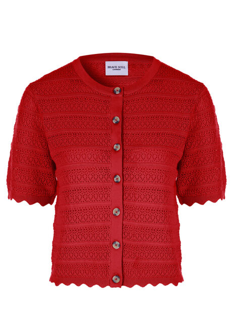 Womens Red Pointelle Cotton Cardigan