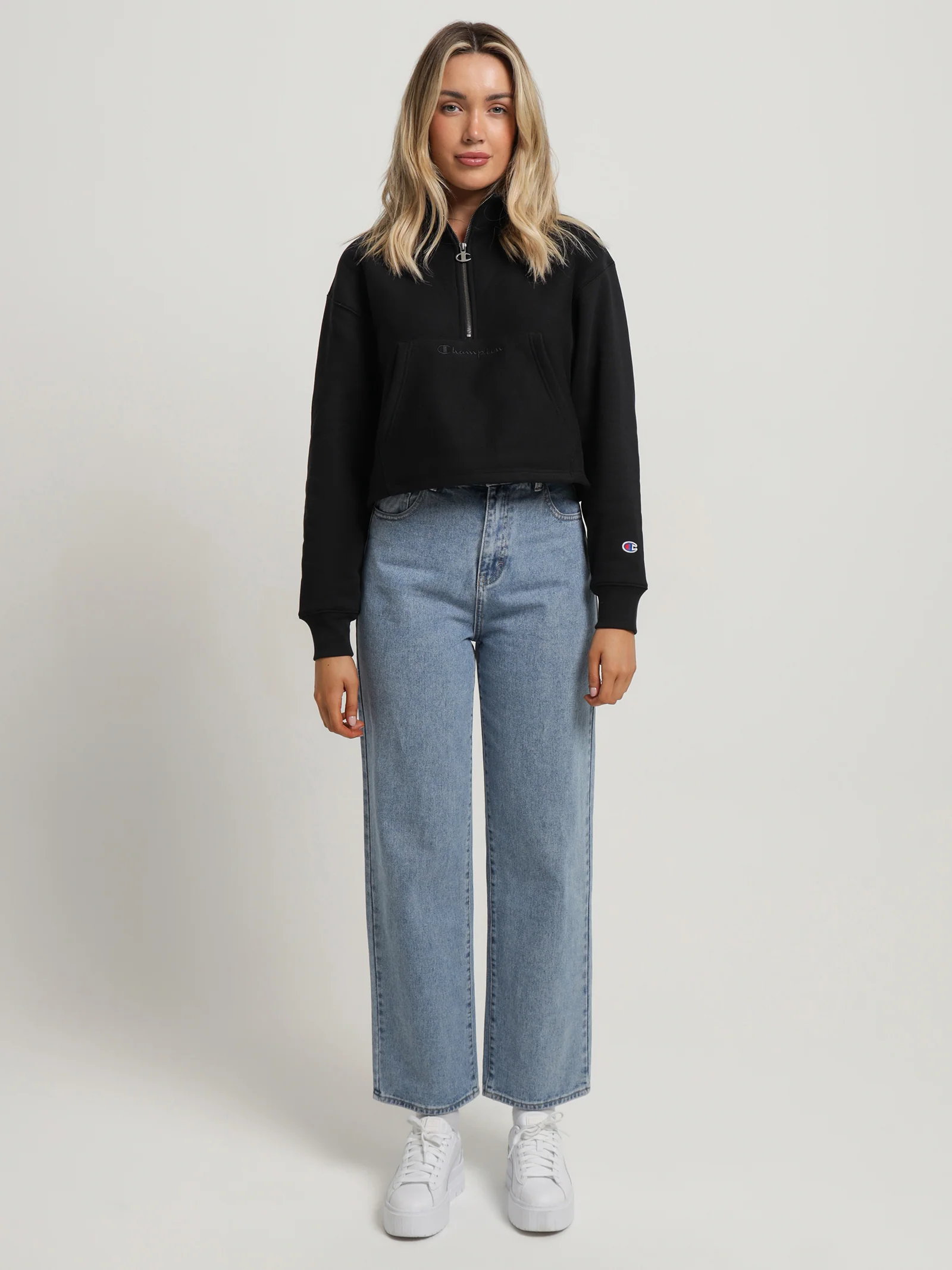 Reverse Weave Half Zip Pullover