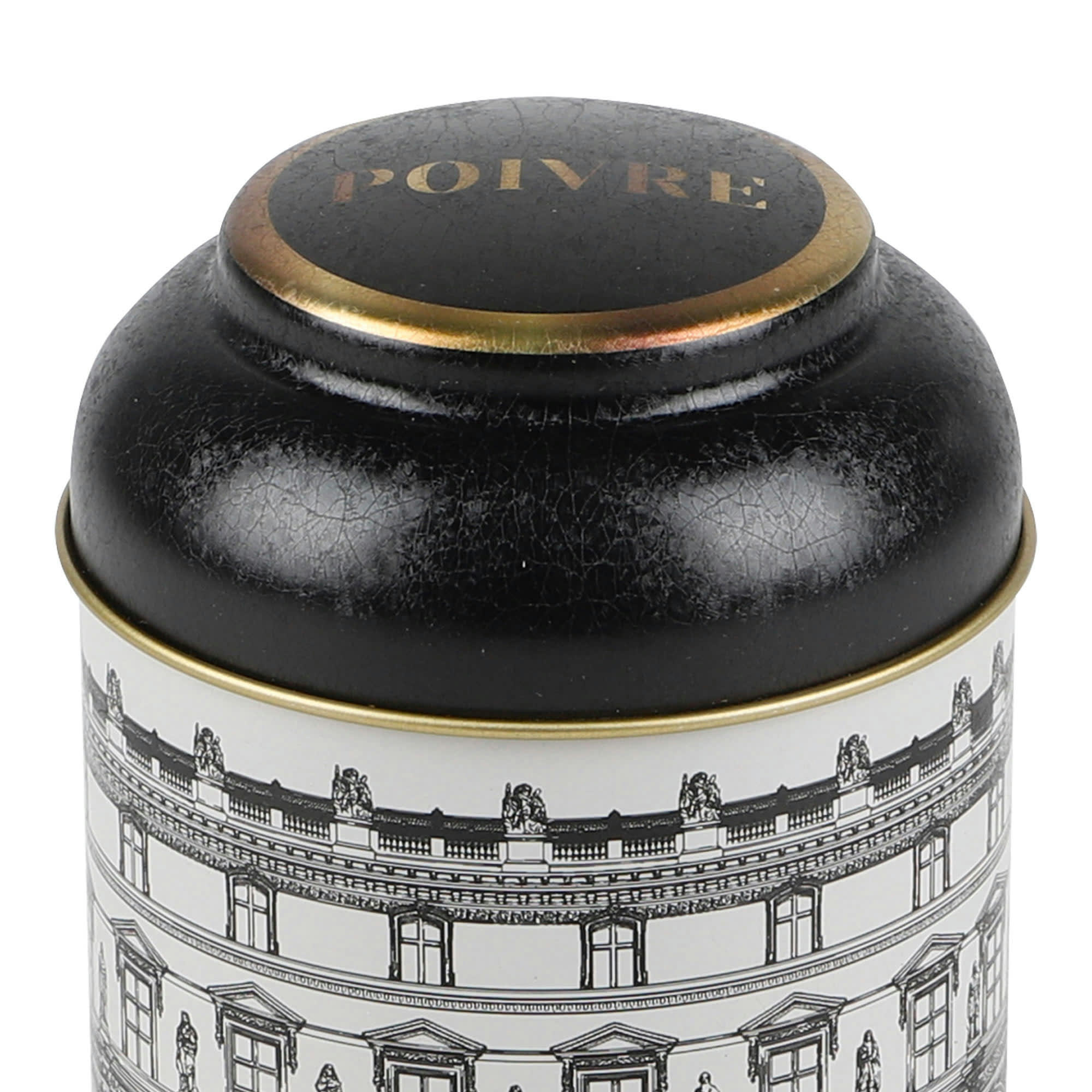 - Boîte à poivre en métal noir, blanc et doré