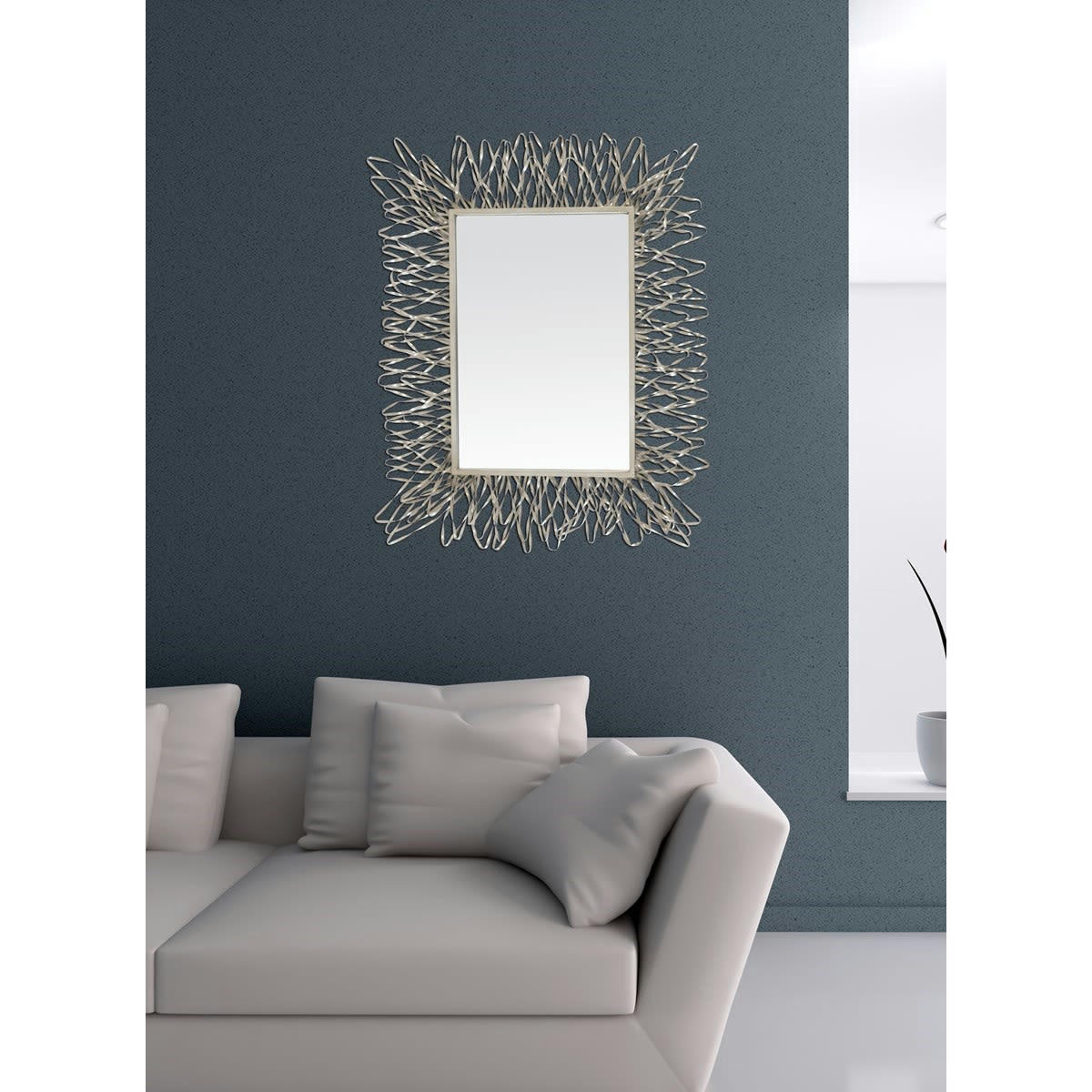 - Miroir rectangulaire filaire argenté 35x54 int et 71x87cm ext