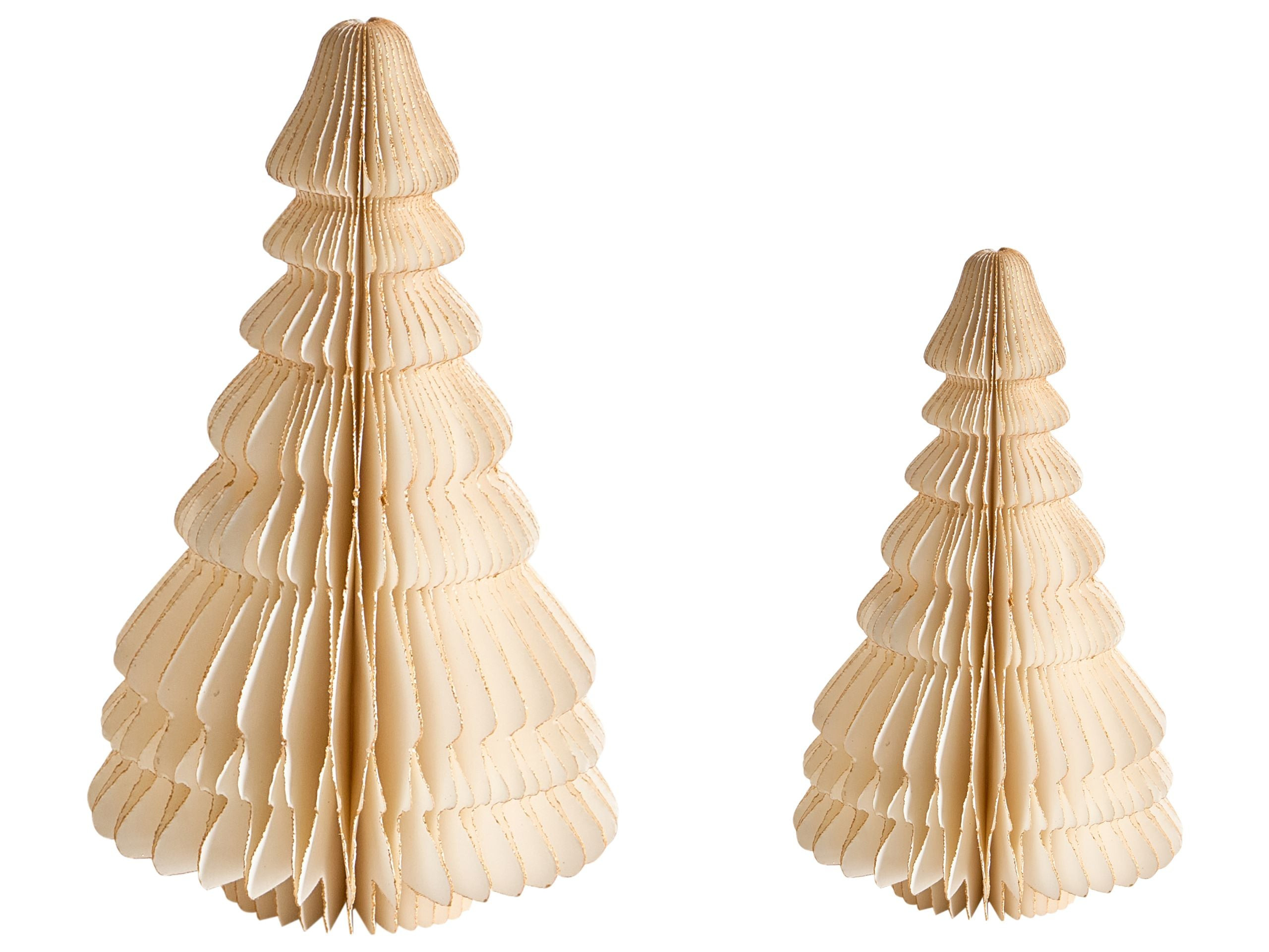 Zestaw 2 figurek choinek papierowych 3D świąteczne beżowy