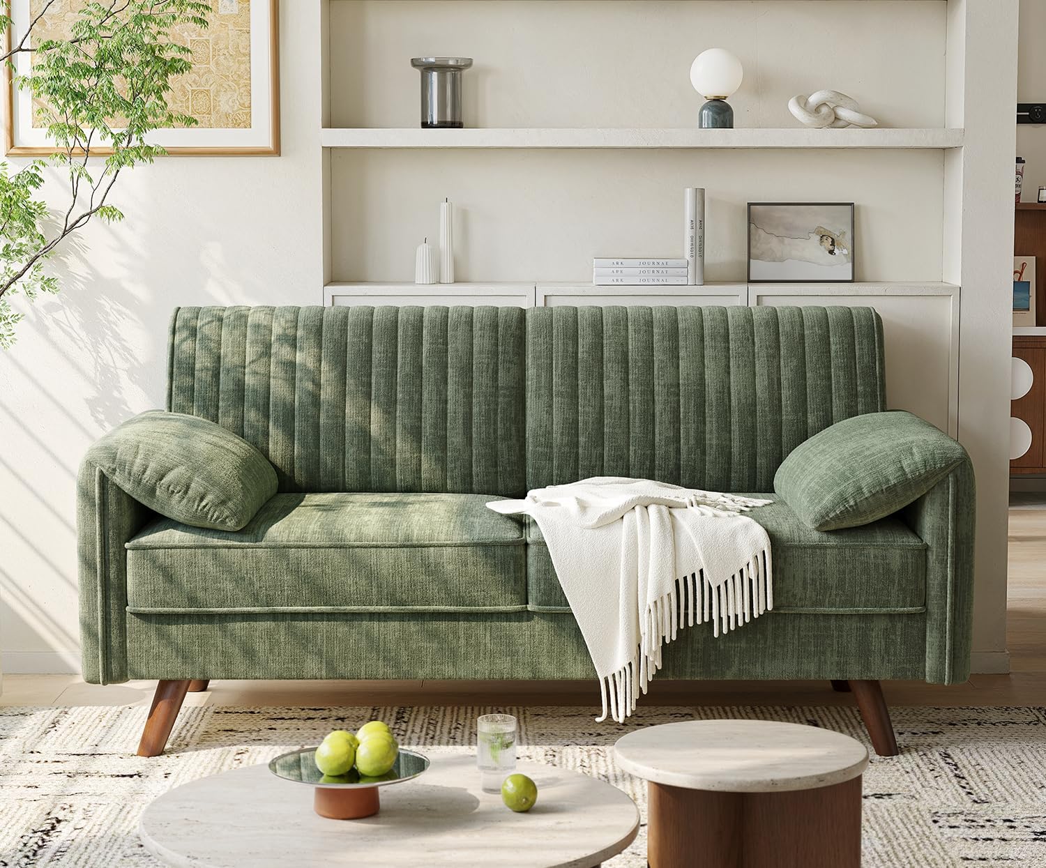 ONBRILL 64.5 Loveseat Sofa, Chenille Loveseat Couch for Living Room, 23.2 Deep Seat Love Seat with Padded Arms, Comfy Modern Small Couches for Bedroom, Small Spaces, Dorms, Office, Green