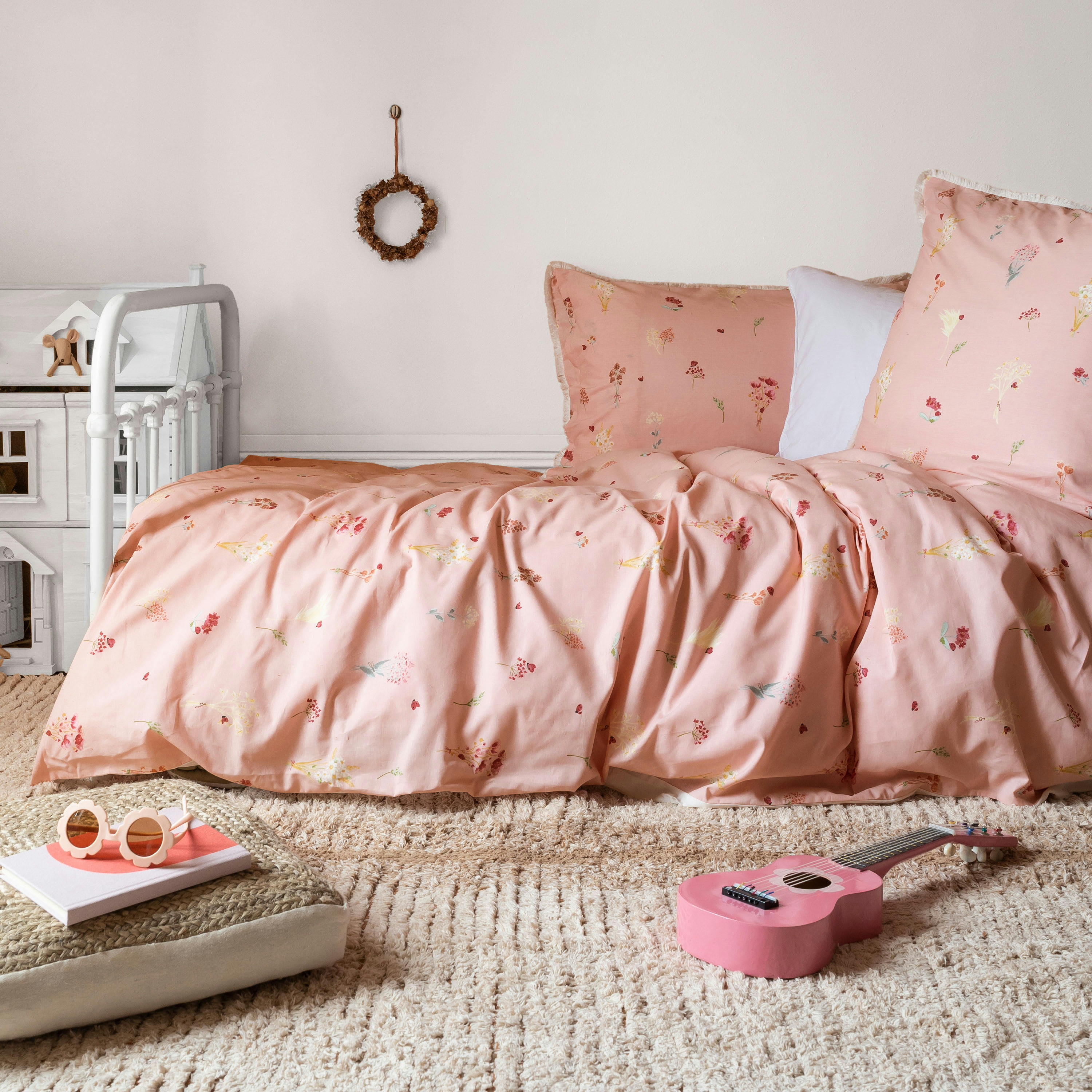 RAPHIA - Housse de couette réversible coton bio dream catcher  rose 140x200