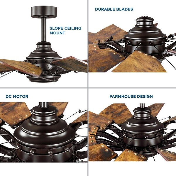 Springer Collection 52-Inch 12-Blade Architectural Bronze DC Motor Farmhouse Windmill Ceiling Fan - 52 in x 52 in x 17.375 in