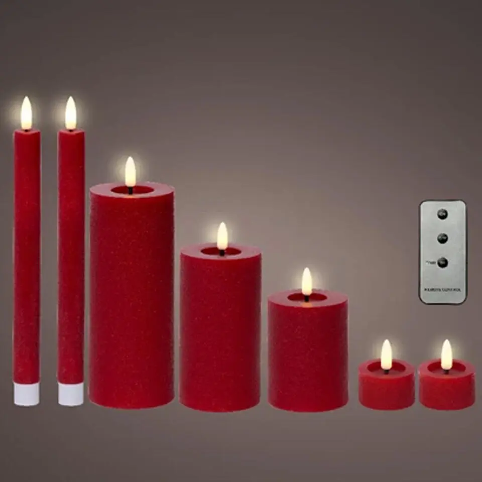 Lumineo LED kaarsen set - 7-delig - rood - met afstandsbediening