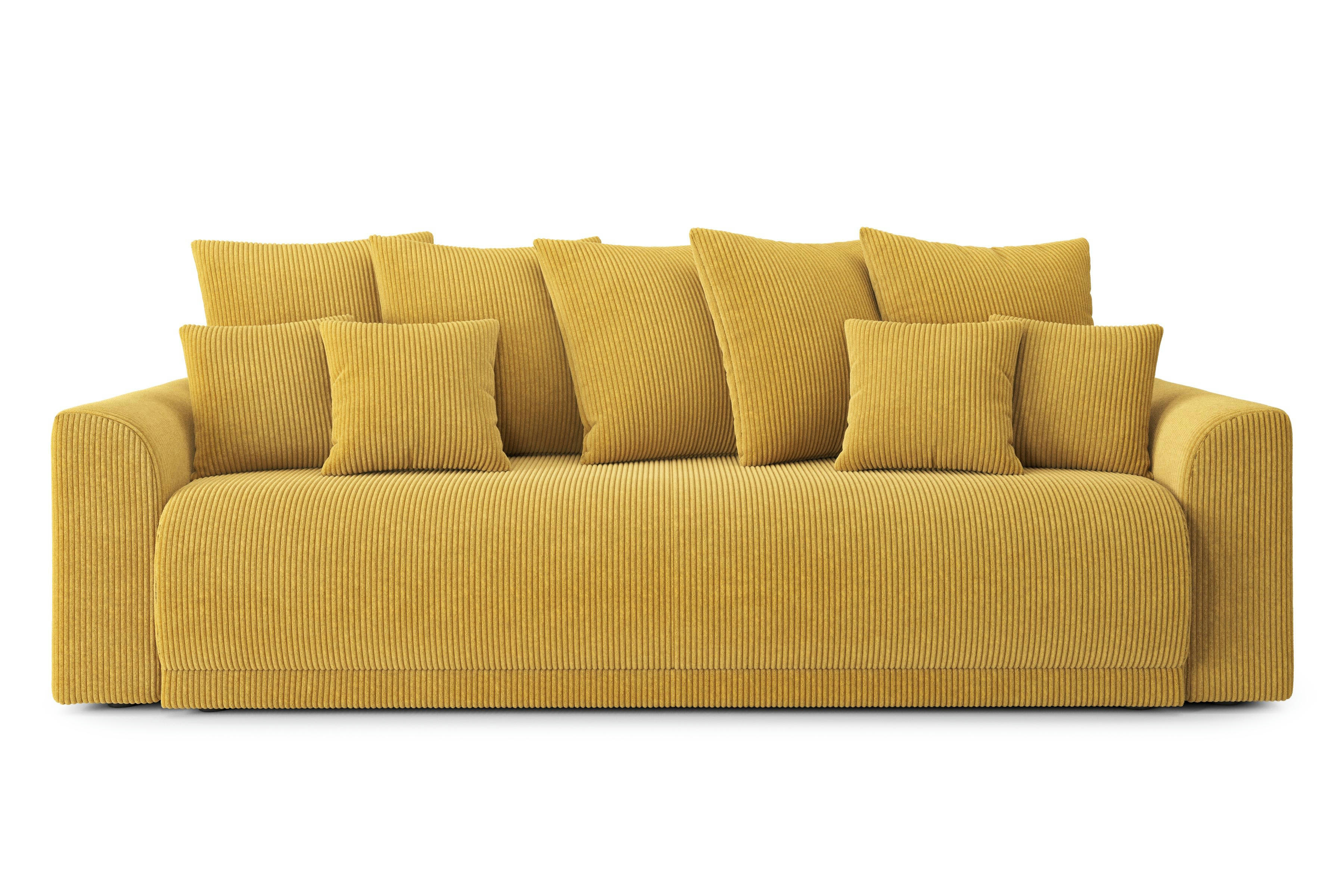 NOVA - Canapé droit convertible en velours côtelé 3 places jaune