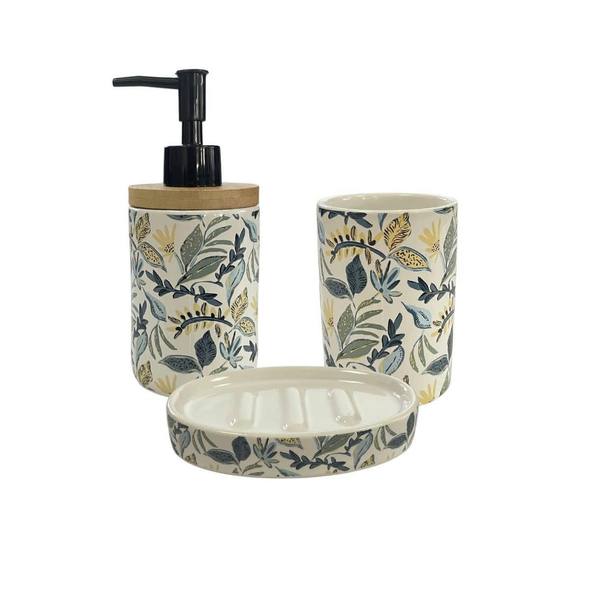 JUNGLE - Set de salle de bain 3 pièces en céramique bleu