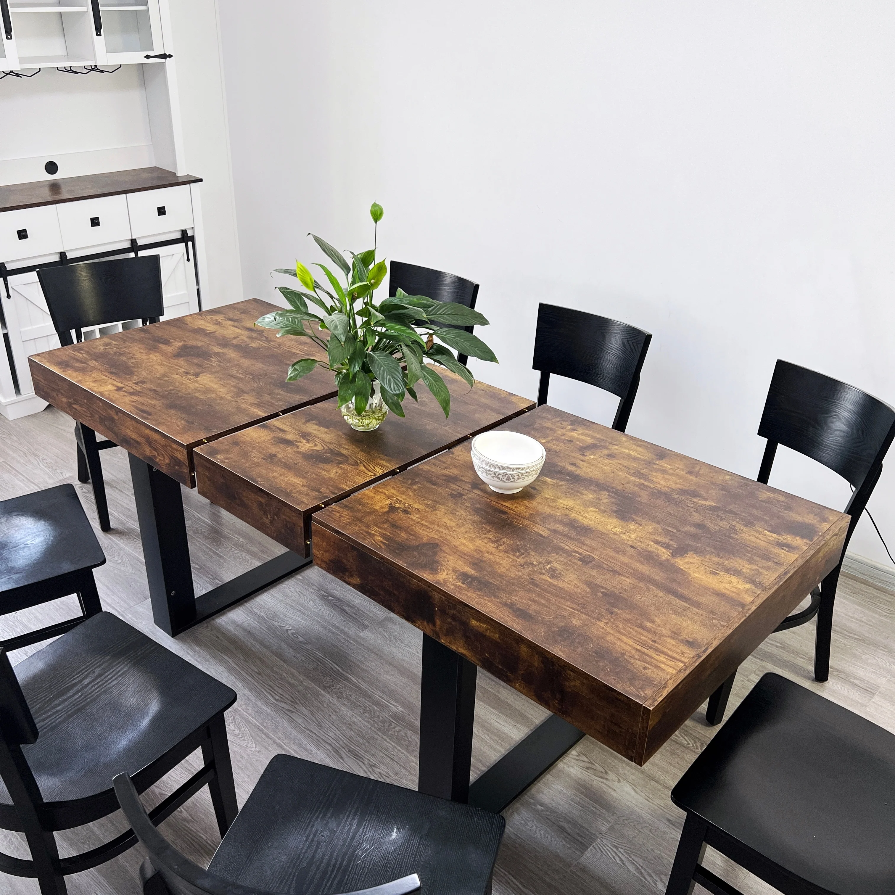 Large Expandable Dining Table, Wooden Kitchen Expanding Table for 6 8 10, Rectangular Conference Table