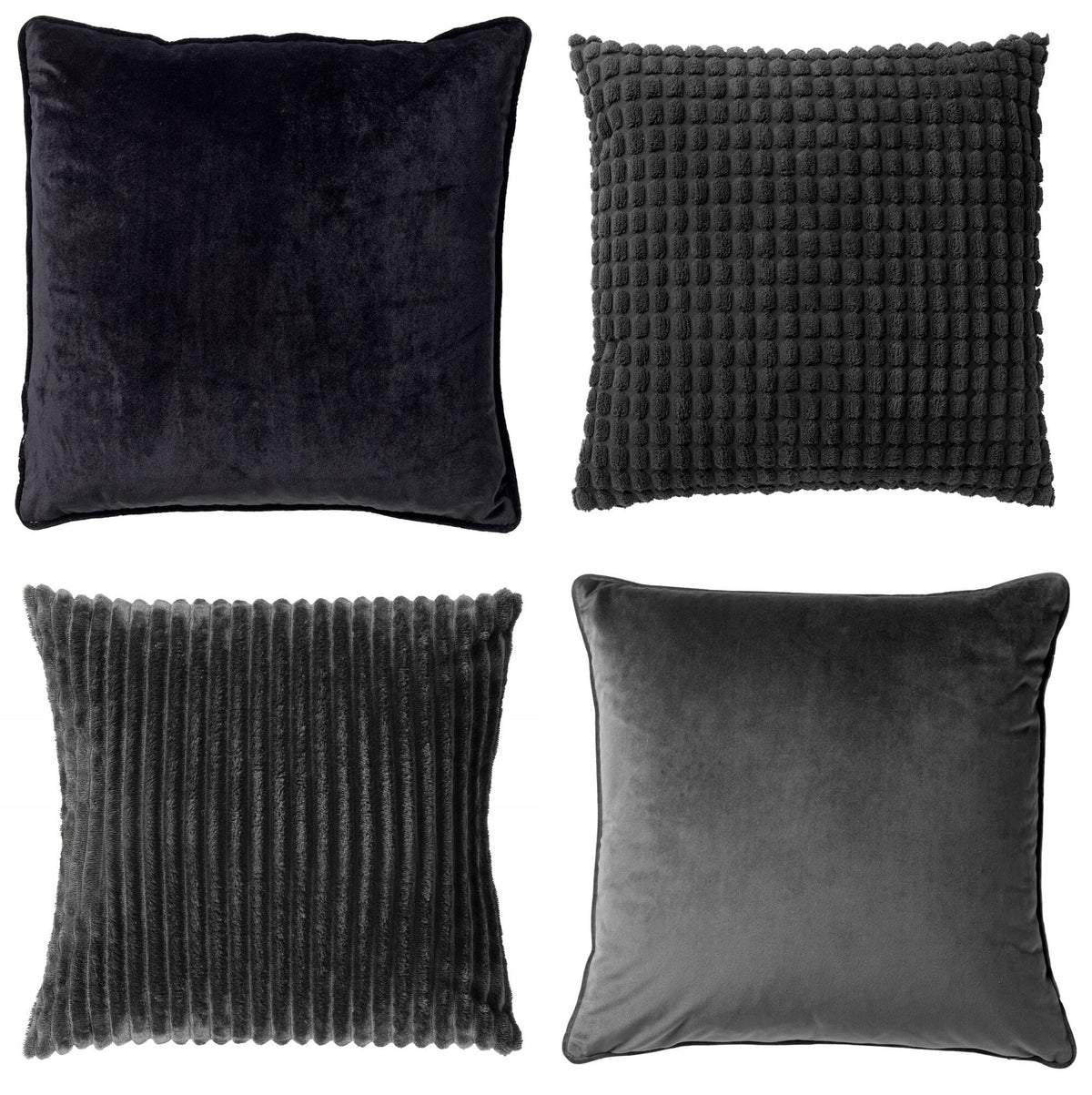 KUSSENSET - 4-delig Mixed Textures - 45x45 cm - inclusief binnenkussens - zwart, antraciet