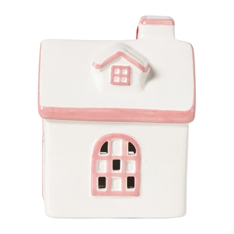 Keramiek huisje - roze/rood - 9x8x11.5cm