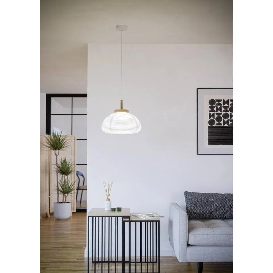 EGLO Summerhill Hanglamp - E27 - &Oslash; 55 cm - Hout & Papier - Wit