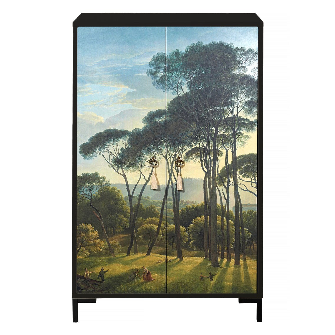 Dressoir van MDF met 2 decoratieve deuren, motief in natuurlijke groentinten
