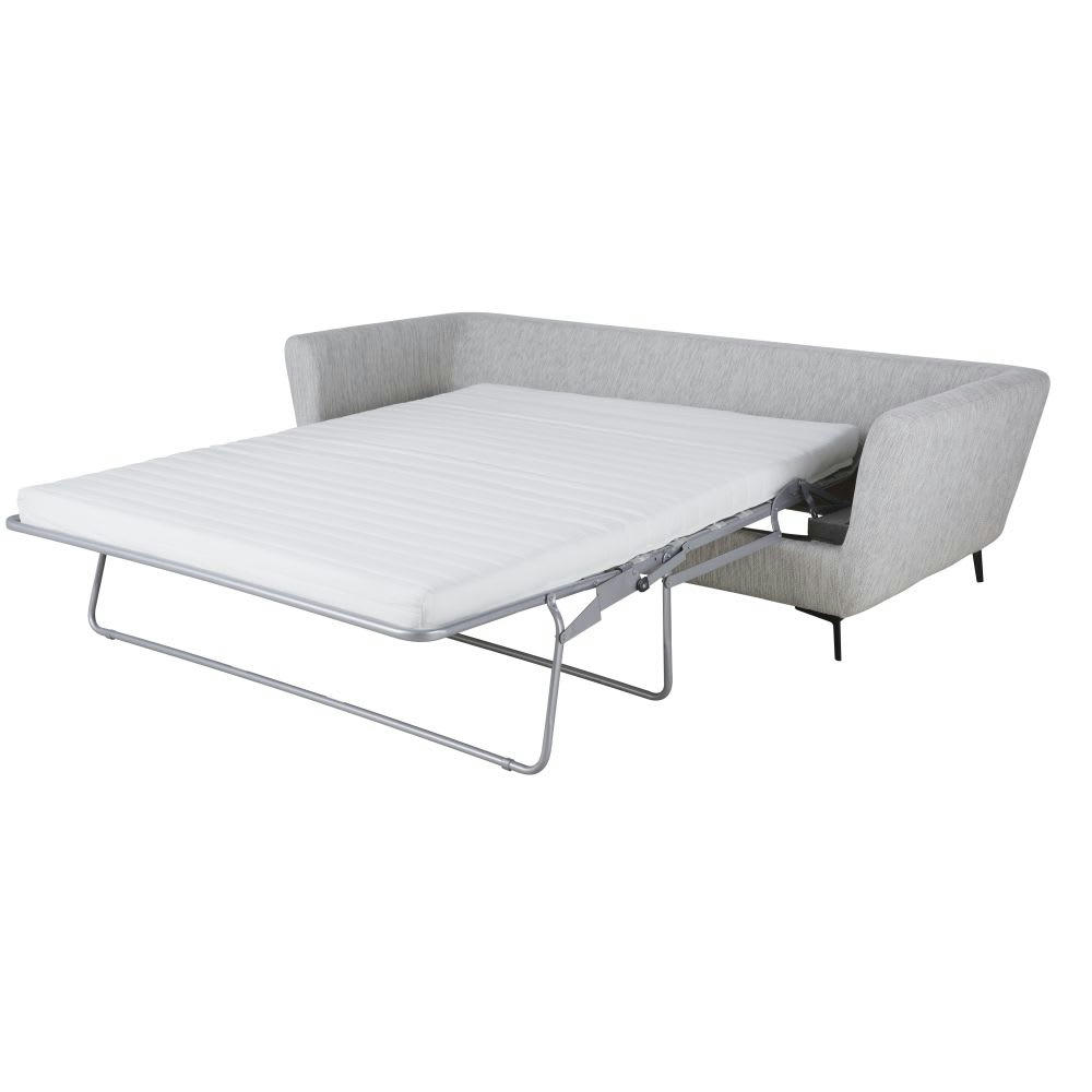 Prague - Canapé convertible 2/3 places en textile recyclé gris clair chiné, matelas 10 cm